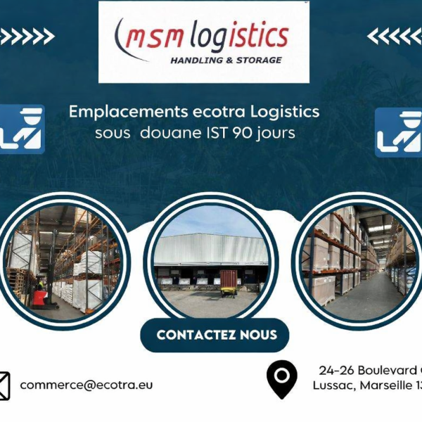 Entrepôt Logistique à Marseille 14ème avec stockage, cross Docking, préparation de commande, et emplacement ecotra logistics sous douane (T1)