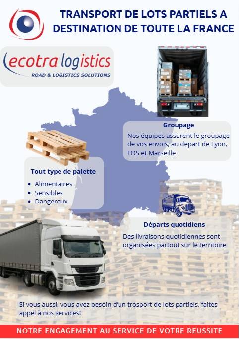 Vos transports en lots partiels, de 1 palette à un complet, à destination de toute la France – ECOTRA LOGISTICS